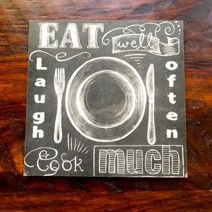 Black and White Chalk Effect Kitchen Wall Hanging 8” Square